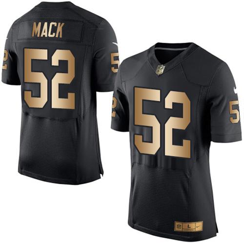 Nike Raiders #52 Khalil Mack Black Team Color Men's Stitched NFL New Elite Gold Jersey - Click Image to Close